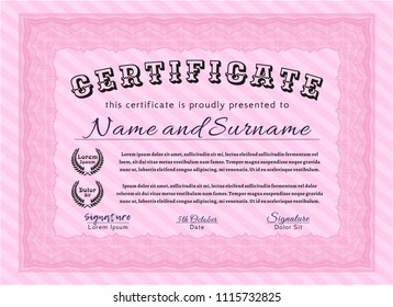 Pink Certificate of achievement template. With linear background. Good design. Customizable, Easy to edit and change colors. 