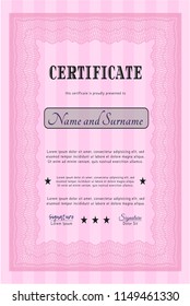 Pink Certificate of achievement template. With linear background. Superior design. Detailed. 