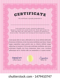 Pink Certificate of achievement template. With linear background. Customizable, Easy to edit and change colors. Money Pattern design. 