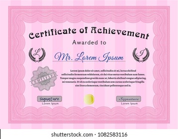 Pink Certificate Achievement Template Money Pattern Stock Vector ...