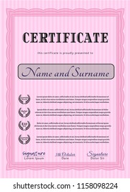 Pink Certificate of achievement template. Perfect design. With complex background. Vector illustration. 