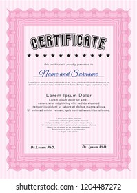 Pink Certificate of achievement template. Printer friendly. Vector illustration. Good design. 