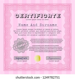 Pink Certificate of achievement template. Printer friendly. Customizable, Easy to edit and change colors. Good design. 