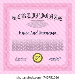 Pink Certificate of achievement template. Printer friendly. Customizable, Easy to edit and change colors. Lovely design. 