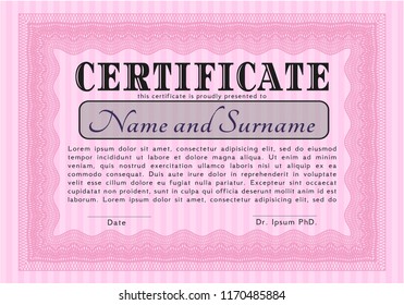 Pink Certificate of achievement template. With quality background. Cordial design. Customizable, Easy to edit and change colors. 