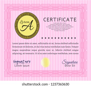 Pink Certificate of achievement template. With quality background. Vector illustration. Excellent design. 