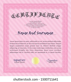 Pink Certificate of achievement template. With quality background. Detailed. Nice design. 