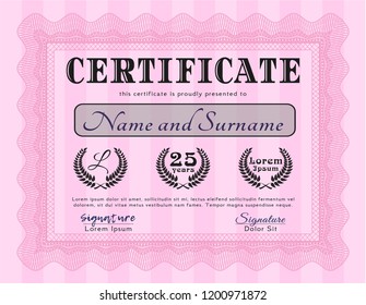 Pink Certificate of achievement template. Vector illustration. With quality background. Beauty design. 