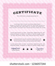 Pink Certificate of achievement template. Vector illustration. With background. Cordial design. 