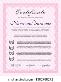 Pink Certificate of achievement template. Vector illustration. With background. Beauty design. 