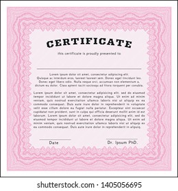 Pink Certificate. Artistry design. Customizable, Easy to edit and change colors. Complex background. 