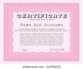 Pink Certificate. With background. Customizable, Easy to edit and change colors. Superior design. 