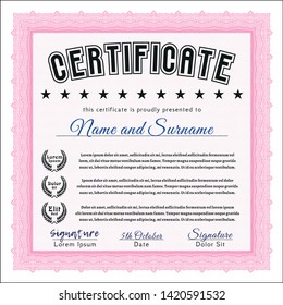 Pink Certificate. With background. Vector illustration. Superior design. 