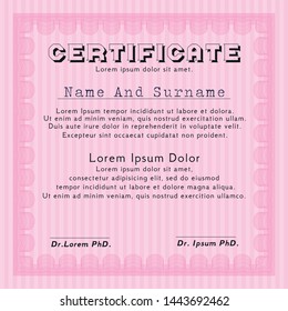 Pink Certificate. With background. Vector illustration. Cordial design. 