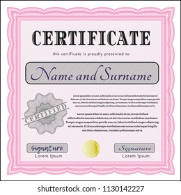 Pink Certificate. With complex background. Customizable, Easy to edit and change colors. Cordial design. 