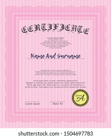Pink Certificate. Complex background. Customizable, Easy to edit and change colors. Retro design. 