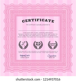 Pink Certificate. Complex background. Detailed. Sophisticated design. 