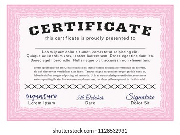 Pink Certificate. With complex background. Money Pattern. Customizable, Easy to edit and change colors. 