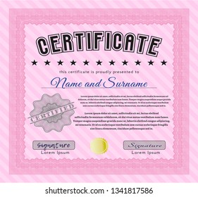 Pink Certificate. With complex background. Retro design. Customizable, Easy to edit and change colors. 