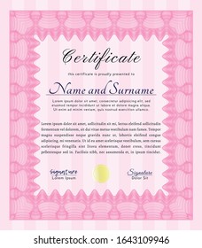 Pink Certificate. Complex background. Superior design. Detailed. 