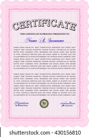 Pink Certificate. Complex design. Printer friendly. Detailed. 