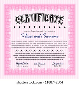 Pink Certificate. With complex linear background. Detailed. Beauty design. 