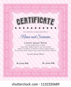 Pink Certificate. Cordial design. With complex background. Vector illustration. 