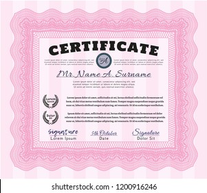 Pink Certificate. Cordial design. Customizable, Easy to edit and change colors. With complex linear background. 