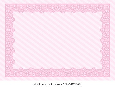 Pink Certificate. Cordial design. Customizable, Easy to edit and change colors. With complex linear background. 