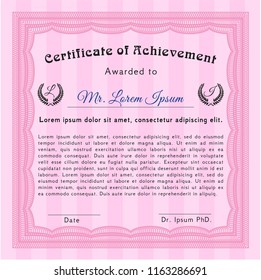 Pink Certificate. Cordial design. Detailed. Complex background. 