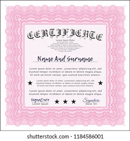 Pink Certificate. Cordial design. With linear background. Customizable, Easy to edit and change colors. 