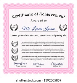 Pink Certificate. Cordial design. With linear background. Vector illustration. 