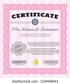 Pink Certificate. Customizable, Easy to edit and change colors. Easy to print. Retro design. 