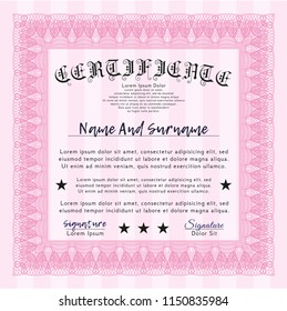 Pink Certificate. Customizable, Easy to edit and change colors. With great quality guilloche pattern. Good design. 