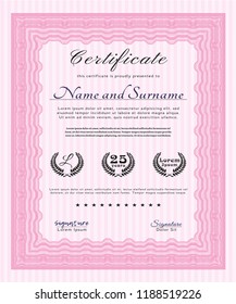 Pink Certificate. Customizable, Easy to edit and change colors. Printer friendly. Sophisticated design. 