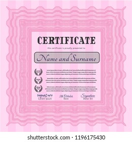 Pink Certificate. Customizable, Easy to edit and change colors. With great quality guilloche pattern. Lovely design. 