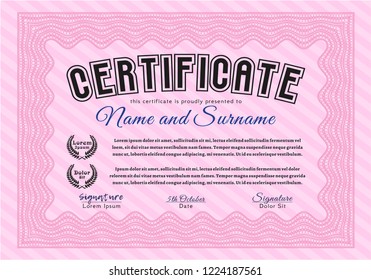 Pink Certificate. Customizable, Easy to edit and change colors. With linear background. Perfect design. 