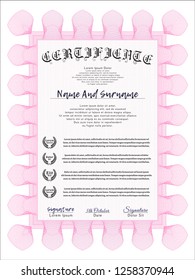 Pink Certificate. Customizable, Easy to edit and change colors. With guilloche pattern. Money design. 
