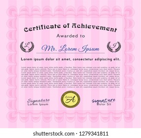 Pink Certificate. Customizable, Easy to edit and change colors. With quality background. Money Pattern design. 