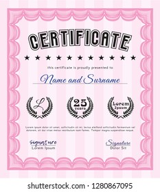 Pink Certificate. Customizable, Easy to edit and change colors. With background. Money style design. 