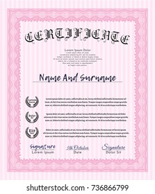 Pink Certificate. Customizable, Easy to edit and change colors. With great quality guilloche pattern. Money Pattern design. 
