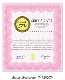 Pink Certificate. Customizable, Easy to edit and change colors. Complex background. Lovely design. 