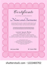 Pink Certificate. Detailed. With background. Nice design. 