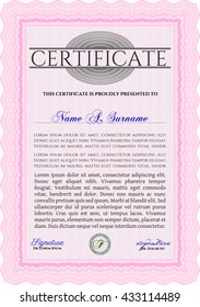 Pink Certificate. Detailed. Nice design. Printer friendly. 