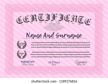 Pink Certificate. Detailed. Printer friendly. Lovely design. 
