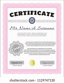 Pink Certificate diploma or award template. With complex background. Perfect design. Customizable, Easy to edit and change colors. 