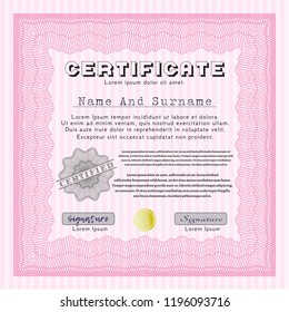 Pink Certificate diploma or award template. Elegant design. With quality background. Customizable, Easy to edit and change colors. 