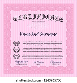 Pink Certificate diploma or award template. Artistry design. With quality background. Customizable, Easy to edit and change colors. 