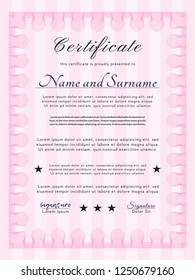 Pink Certificate diploma or award template. Complex background. Modern design. Vector illustration. 