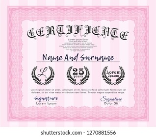 Pink Certificate diploma or award template. Customizable, Easy to edit and change colors. Easy to print. Sophisticated design. 